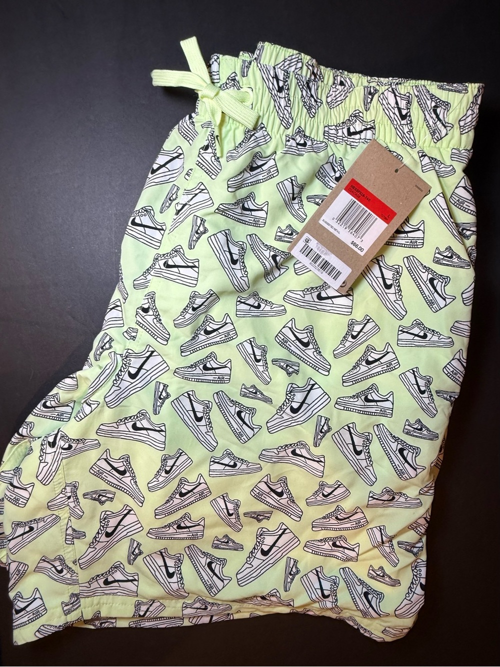 Men's Nike Swims Lime Green AF1 Sneaker-Print Drawstring Shorts size large